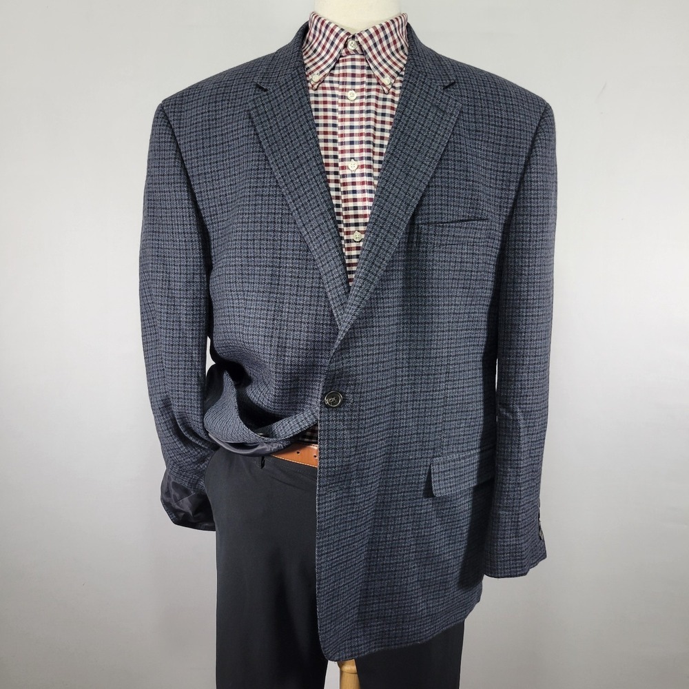 Chaps‎ Men's Sport Coat Blazer Two Button Flannel Navy Blue Wool Size 50R